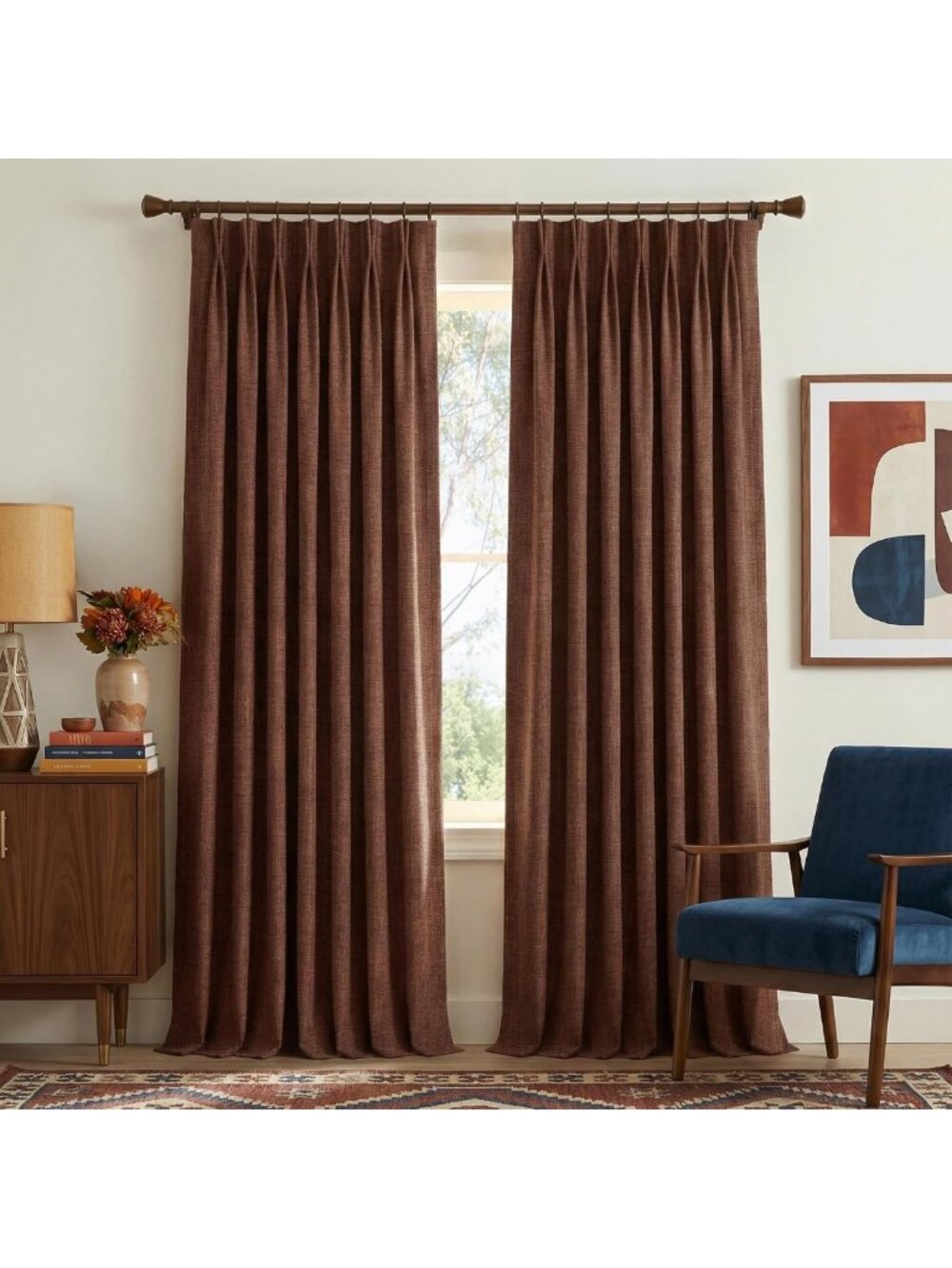 Heavyweight Pinch Pleat Terracotta 90" Long Curtains for Elegant Home Decor